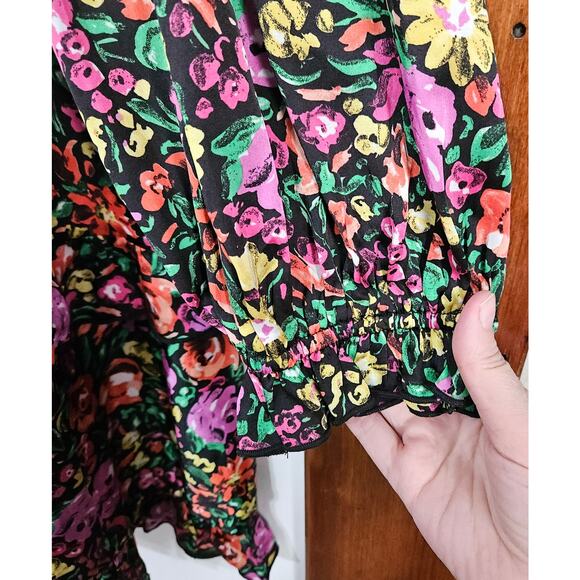 NWT Jodifl Tiered Balloon Sleeve Floral Dress Ruffle High Neck Sz Large Colorful - Picture 7 of 10